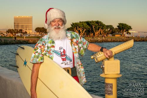 surfing santa portrait at seaport village by san diego photographer john cocozza